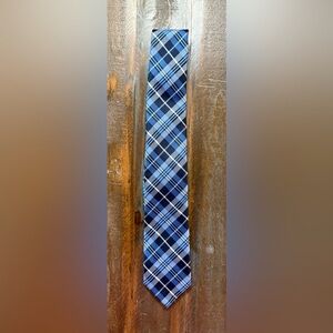 Tommy Hilfiger Men’s Navy and Light Blue Plaid Tie—NWOT